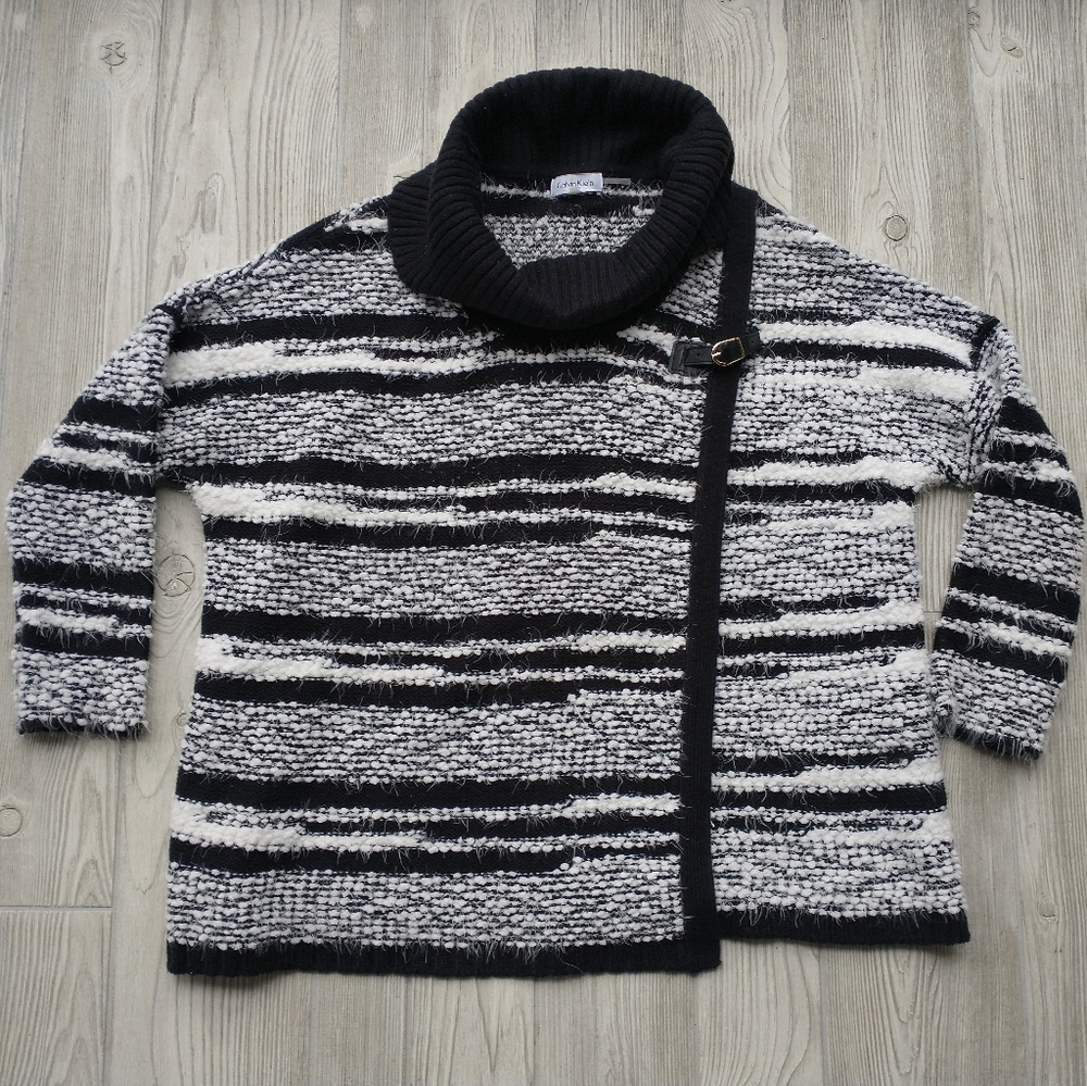 CALVIN KLEIN Women's Black Popcorn-knit Textured Sweater Size S/M